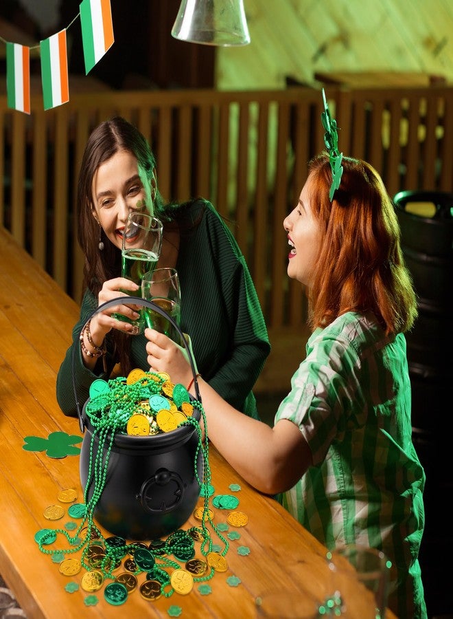 Poen مجموعة مراجل عيد القديس باتريك من بوين، 321 قطعة، تتضمن مراجل بلاستيكية، عملات معدنية، قصاصات ورقية على شكل نبات النفل، وقلادة من الخرز لتزيين حفلات عيد القديس باتريك (أسود). - Image 5